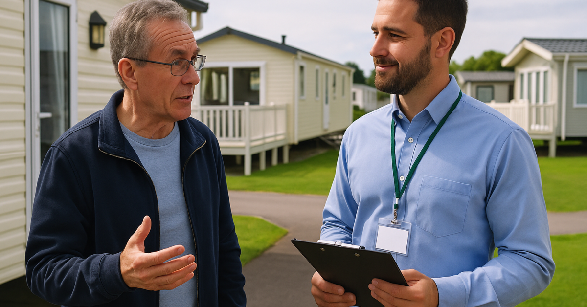Customer talking to park manager